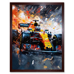 Grand Prix Race Car in Action on Track Circuit Art Print Framed Poster Wall Decor 12x16 inch