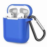 AirPods Case, Coffea Silicone Protective AirPods Case Cover Portable Shockproof Skin Case with Carabiner for Apple Airpods Charging Case (Blue)