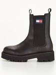 Tommy Jeans Urban Chelsea Leather Chunky Boot - Black, Black, Size 41, Women