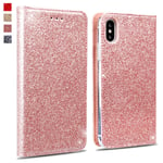 OKZone Case for iPhone XS Max Case, Bling Glitter Sparkly PU Leather Flip Wallet [Card Slot] [Stand Function] [Magnetic Closure] [Inner Soft TPU] Folio Case Cover For iPhone XS Max (Rose Gold)