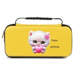 Etui Pochette Switch Lite Jaune Chat Coeur Peluche Personnalisee