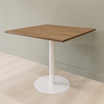 Cafébord kvadratiskt med runt pelarstativ, Storlek 60 x 60 cm, Bordsskiva Valnöt, Stativ Vit