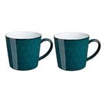 Denby - Greenwich Patterned Coffee Mug Set of 2 - 400ml Large Stoneware Ceramic Cascade Tea Mug Set For Home & Office - Dishwasher Safe, Microwave Safe - Green, White Glaze - Chip Resistant