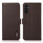 KHAZNEH Samsung Galaxy A25 5G Fodral Litchi RFID Äkta Läder Brun