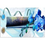 Tableau thème de l'orchidée des marais - 100 x 70 cm - Bleu