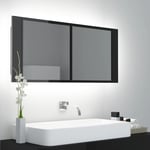 vidaXL badeværelsesskab m. spejl og LED-lys 100x12x45 cm sort højglans