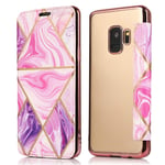 Lafunda Samsung Galaxy S9 Wallet Case Compatible with Leather PU Flip Case Marble Pattern Design Phone Case Anti-Scratch Clear Back Protective Shockproof Bumper Cases Cover for Samsung S9 Pink Purple