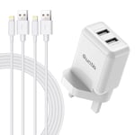 Quntis iPhone iPad Charger Plug and Cable USB Plug Charger 12W with USB A to Lightning Cable 2 Packs USB Wall Charger, 12W 5V/2.4A Output for iPhone SE 2020/11/XS/XS Max/XR/X/8/7/6/Plus iPad