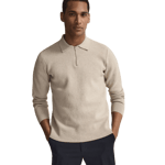 John Henric Cotton Plain Knitted Ls Half Zip (ilario) Beige