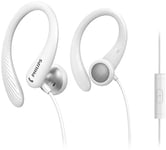 PHILIPS Audio Sports Headphones A1105WT/00 With Microphone, In-Ear Headphones (Flexible Ear Hook, Bass Beat Vent, IPX2 Sweat Resistant, Secure Fit, In-Line Remote Control) White