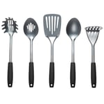 Russell Hobbs RH01722EU7 Pearlised 5 Piece Kitchen Utensil Set, Cooking Tools Including Slotted Spoon, Solid Spoon, Slotted Spatula, Spaghetti Spoon and Masher, Soft-Touch Handles & Hanging Hooks