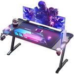 Himimi Bureau Gaming LED, 160 x 70 cm, Bureau Informatique Ergonomique avec Tapis de Souris, Porte-gobelet et Crochet pour Casque, Bureau Gamer LED avec Table Gaming en Fibre de Carbone, Noir