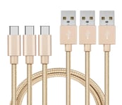 Lot 3 Cables pour SONY XPERIA 10 / 10 PLUS / XZ3 / XZ2 / XZ2 COMPACT / XZ1 / XZ PREMIUM / X COMPACT / XA1 /XA2 / XA2 ULTRA / L3 / L2 / L1 - Cable USB-C Nylon Tresse Or Dore[Phonillico]