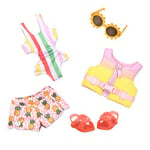 Glitter Girls Deluxe Vêtements de poupées 36 cm Tenue de plage et de piscine - Maillot de bain, lunettes de soleil, gilet de sauvetage - Accessoires pour poupées, jouets à partir de 3 ans
