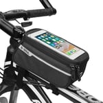 GRTG Waterproof Bicycle Handlebar Bag 6 Inch Phone Holder Bike Bicycle Front Tube Bag Cycling Accessories Frame Waterproof Front Bags Cell Mobile Phone Case Black
