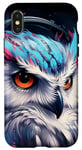 Coque pour iPhone X/XS Cool Anime Blue Gamer Hibou Gaming Casque Rose Fleurs Art