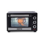 Geepas 19L Mini Oven and Grill – 1280W Countertop Electric Cooker with Rotisserie & 60 Mins Timer | 6 Selectors for Baking, Roasting & Grilling | Baking Tray & Wire Rack, Double Glass Door