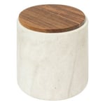 Pot à coton en polyrésine effet travertin et couvercle acacia Ø10 x H.11 cm, 5five Simply Smart Côme