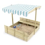 Plum Sandpit with Canopy - Wooden Sandpit Sandbox With Sun Protection Roof - The Height-Adjustable Canopy Two Wooden Side Benches - Cover and Liner included, 25509AA108