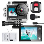 Exprotrek Action Camera 4K 30fps Ultra HD, Caméra d'action 40 m 100 Pieds étanche WiFi Ultra Grand Angle 170°, télécommande, 2 Batteries et kit d'accessoires pour Casque