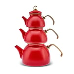 Karaca Retro Emaye Théière Set, 3 pièces, Rouge - Des théières en émail de haute qualité pour boire du thé avec style et pour des thés nostalgiques - Contenance 0,50 l, 1,1 l et 2,3 l