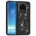 J&D Case Compatible for Samsung Galaxy S20 Ultra 5G Case/Samsung Galaxy S20 Ultra Case, Sparkling Glittering ArmorBox Dual Layer Shockproof Hybrid Protective Rugged Case, Black