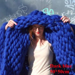 Arm Knitted Blanket Merino Wool Throw Iceland Thick Yarn Dark Blue 50x50cm