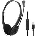 USB PC Headsets with Microphone Noise Cancelling Mic & Audio Controls, Wired Stereo Computer Headphone Adjustable Headband PC Headset Earphone for Office, Online Conference