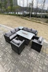 Outdoor Rattan Garden Corner Furniture Gas Fire Pit Dining Table Heater Sets Chairs 8 Seater