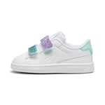 Puma Women's Smash 3.0 L Glitter Velcro V Inf Sneaker, White-Lavender Alert-Mint, 4 UK