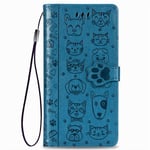 Haotian Case Compatible for Oppo A72, PU Leather Flip Wallet, with Credit/ID Card, A Built-in Holder, Cute for Cats and Dogs Stylish Magnetic Buckles Design. blue