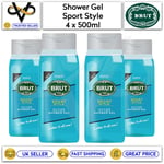 Brut Men's Shower Gel Sport Style 500ml All In One Hair & Body Set Of 4