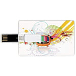32G USB Flash Drives Credit Card Shape Modern Decor Memory Stick Bank Card Style Digital Image Television Media Stars Stripes Lines Abstract Artwork Image,Multicolor Waterproof Pen Thumb Lovely Jump D