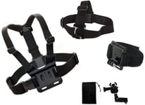 Designo Set of 3 main accessories - Chest Head Wrist Strap for Kitvision Escape 4KW HD5W HD5 Action Camera Generic Compatible with Kitvision Escape action camera