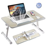 Laptop Table, 8AMTECH Adjustable Laptop Desk with Cooling Fan Foldable Laptop Tray with Legs Bed Table for Laptop Working Reading and Writing Eating in Bed Sofa Couch Floor (Large, Wood)