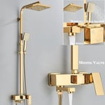 Gold 8'' Shower Head Rainfall Shower Set Tub Taps with Handheld Spray Wall Mount