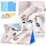 Case Fit iPad Pro 11 Inch 2021/2020/2018 3rd/2nd/1st Generation, Uliking Premium Slim PU Leather Stand Flip Folding Stand Protective Smart Wallet Cases and Covers, White Cat