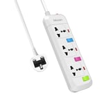Mscien 3 Way Extension Lead,Multi Plug Power Strip With 3 Outlets,Individually Switched Overload Protection Wall Mountable UK Plug Extension,1.8 Meter Extension Cord(3 Gang/2500W/10A/White)