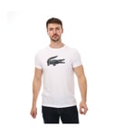 Lacoste Mens SPORT 3D Print Crocodile Jersey T-Shirt in White Navy - Blue & White Cotton - Size Small