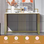 120 cm Konsolbord med Marble Look & Guld Metallram Modernt hallbord Vit