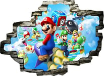 TOP PRINTS Super Smash Bros Mario Yoshi 3d Smashed Wall View Sticker Poster Vinyl Z556 (65x40cm)