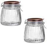 Set of 2 Air Tight Glass Dry Food Storage Preserve Jar with Clip Top Copper Finish Lid (1 Litre)