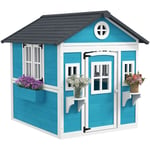 Outsunny - Maison de jeux enfant - jeu plein air maisonnette enfant - dim. 114L x 126,4l x 135H cm - bois bleu blanc noir - Bleu