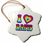 3dRose Groovy Hippie Rainbow I Heart Love Rafts Snowflake Ornament, Multi-Colour, 3-Inch