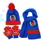 Barn Pojkar 3-pack/set Spiderman Vinter Varma Hatt Halsduk Vantar Set Kit Beanie Hatt (FMY) Red - Blue