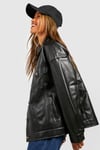 Womens Faux Leather Trucker Jacket - Black - 10, Black