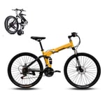 Mountain Trail Bike, Folding Bike for Adults Men and Women,27 Speed 26-Inches Wheels Dual Disc Brake Folding Bike Bicycle Fat Tire, High Carbon Steel Frame MTB Damping Bicycle Urban Bike,Yellow