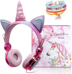 Kids Headphones Unicorn Sparkly Rhinestone Childrens Girls Wired Princess Pink