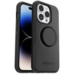 OtterBox iPhone 14 Pro Max (ONLY) Otter + Pop Symmetry Series Case - BLACK, integrated PopSockets PopGrip, slim, pocket-friendly, raised edges protect camera & screen