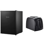 Russell Hobbs RHTTF67B 66 Litre Reversible Doors Table Top Mini Fridge, Black & 21641 Textures 2-Slice Toaster, 700-850 W, Black